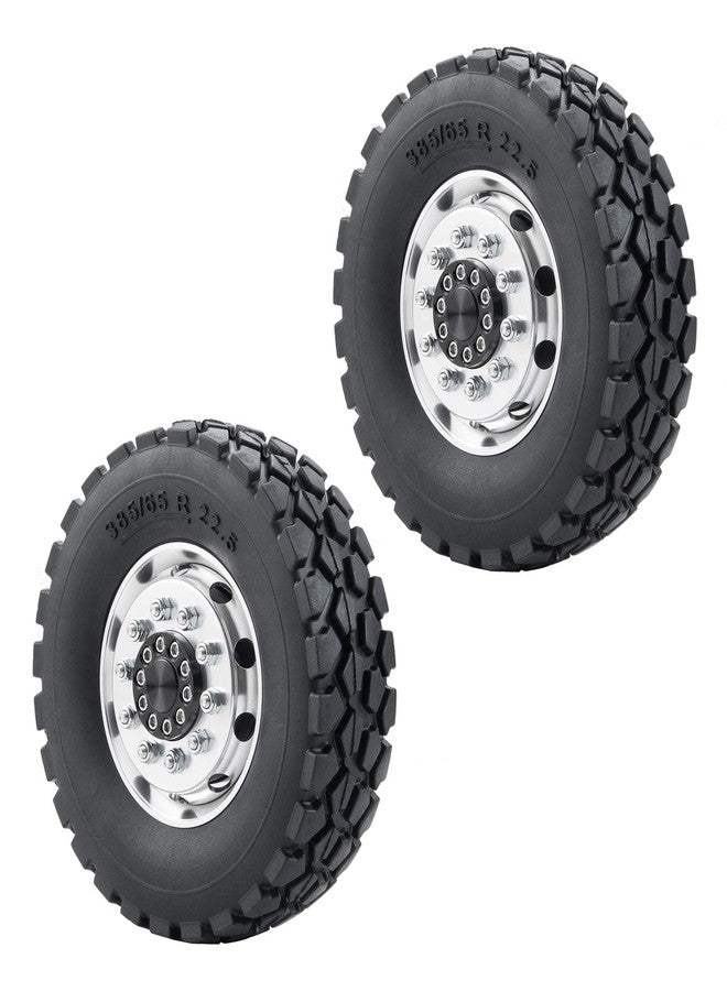 Que-T Metal Front Wheel Rims Hubs & Rubber Tires for 1/14 RC Tamiya Tractor Climbing Trailer Car, Pack of 2 - Image 1
